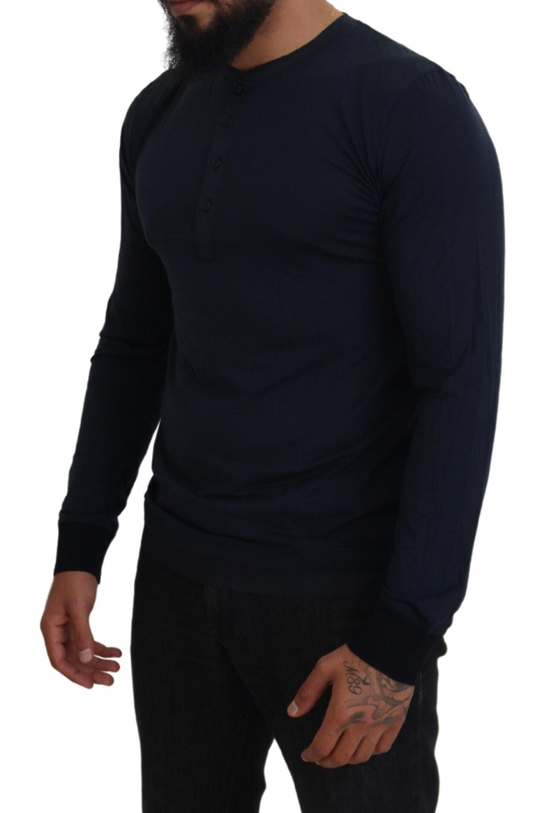 Pull en coton bleu à col rond et boutons de Dolce &amp; Gabbana