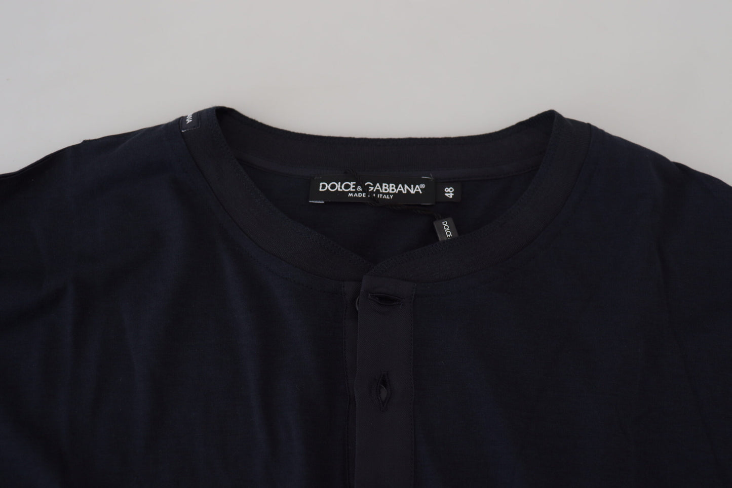 Dolce &amp; Gabbana blauwe katoenen gebreide trui met ronde hals en knopen