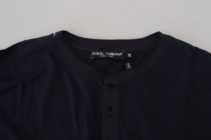 Dolce &amp; Gabbana blauwe katoenen gebreide trui met ronde hals en knopen