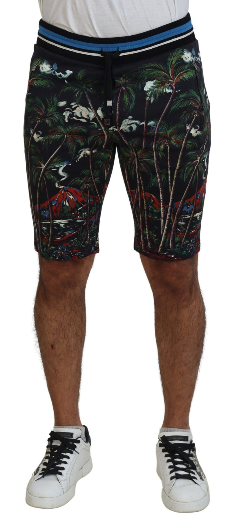 Shorts décontractés en coton noir à imprimé volcanique Dolce &amp; Gabbana