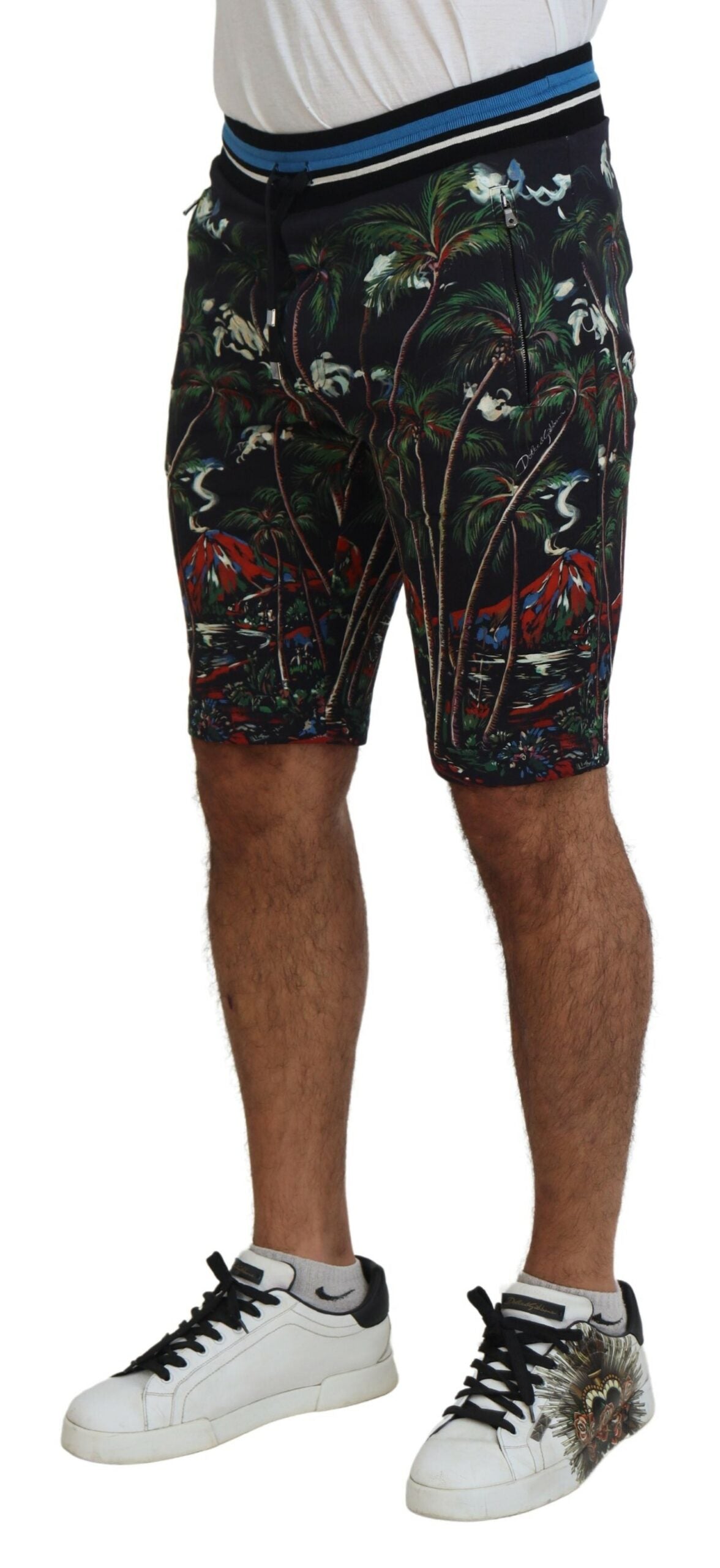 Shorts décontractés en coton noir à imprimé volcanique Dolce &amp; Gabbana