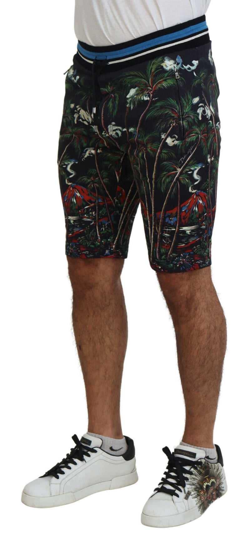 Shorts décontractés en coton noir à imprimé volcanique Dolce &amp; Gabbana