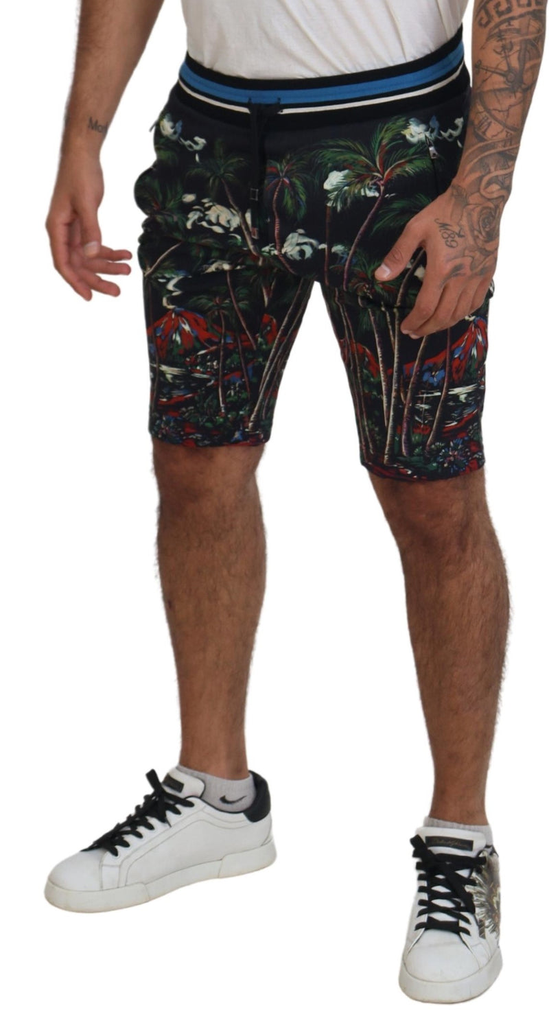 Shorts décontractés en coton noir à imprimé volcanique Dolce &amp; Gabbana
