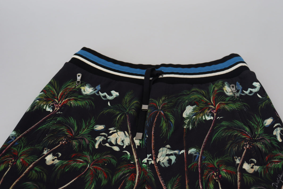 Shorts décontractés en coton noir à imprimé volcanique Dolce &amp; Gabbana