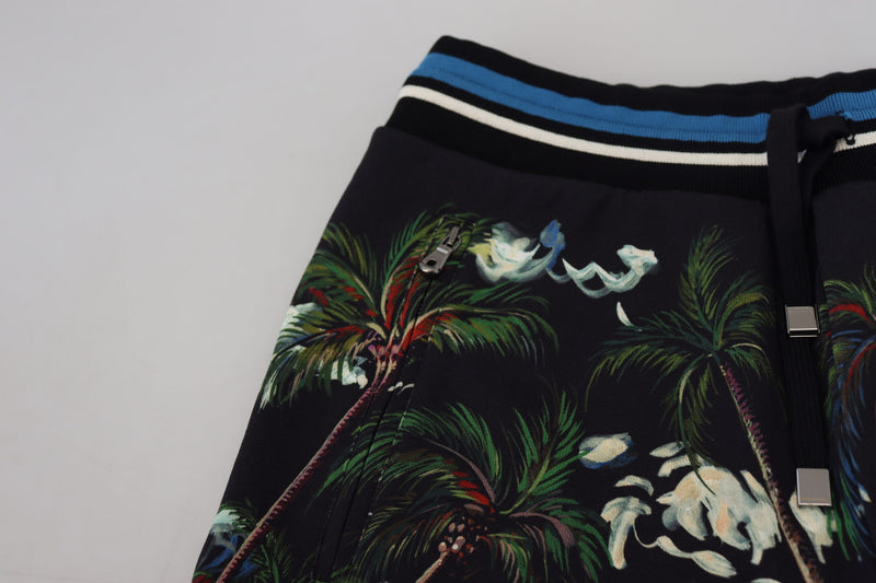 Shorts décontractés en coton noir à imprimé volcanique Dolce &amp; Gabbana