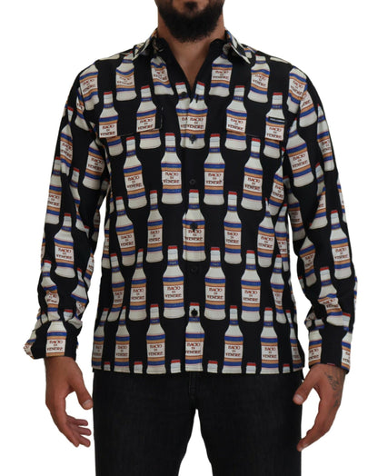 Chemise homme décontractée en soie noire à col imprimé Dolce &amp; Gabbana