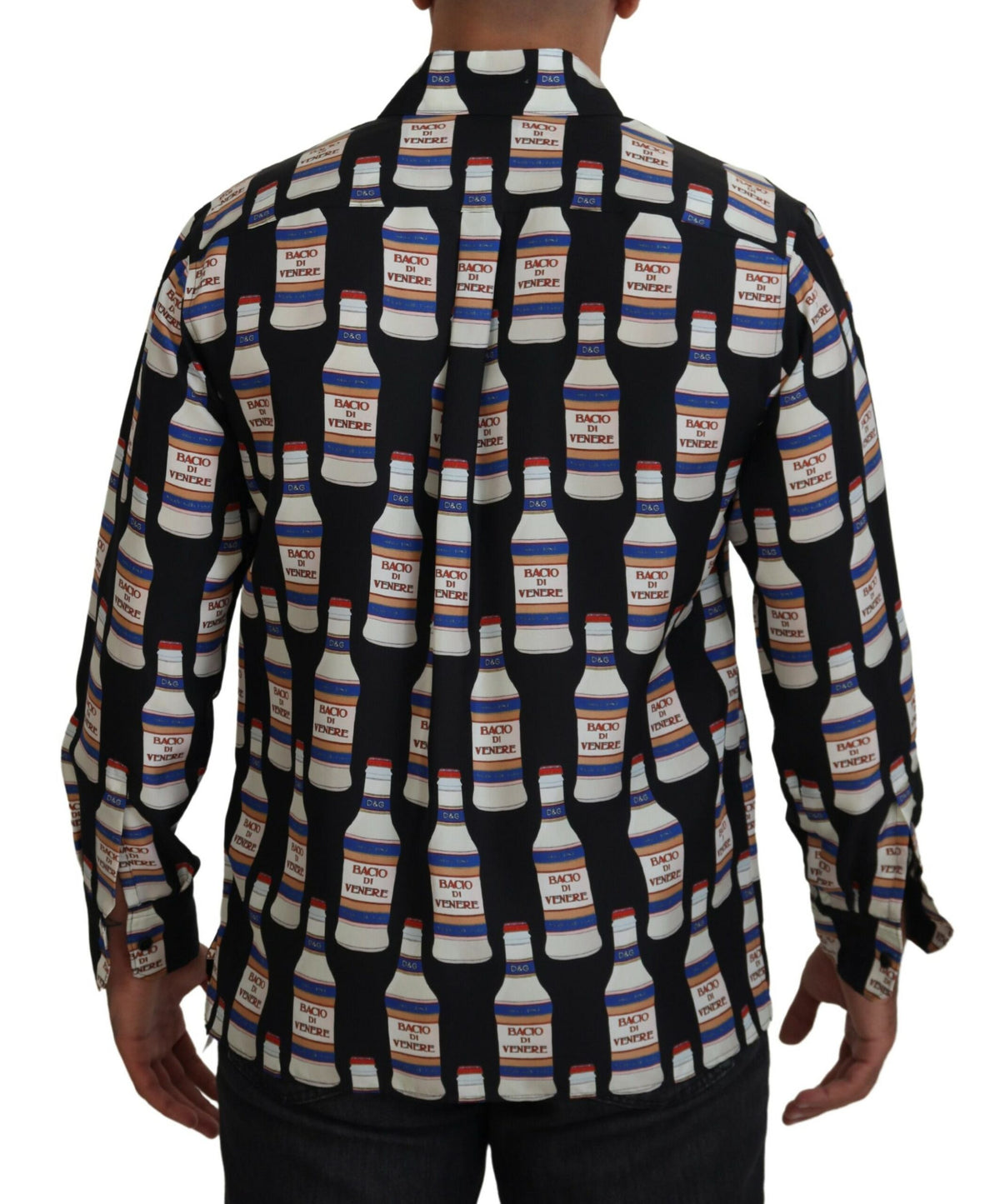 Chemise homme décontractée en soie noire à col imprimé Dolce &amp; Gabbana