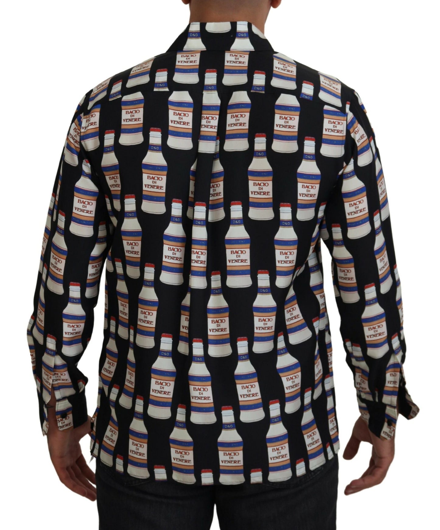 Chemise homme décontractée en soie noire à col imprimé Dolce &amp; Gabbana