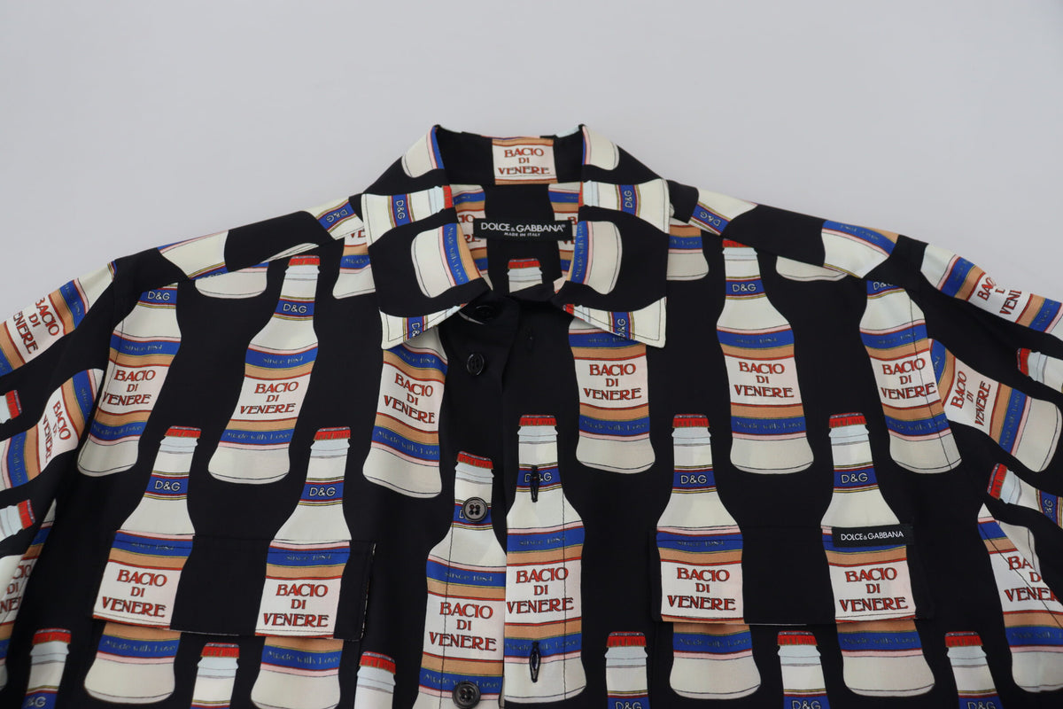 Chemise homme décontractée en soie noire à col imprimé Dolce &amp; Gabbana