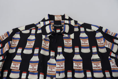 Chemise homme décontractée en soie noire à col imprimé Dolce &amp; Gabbana