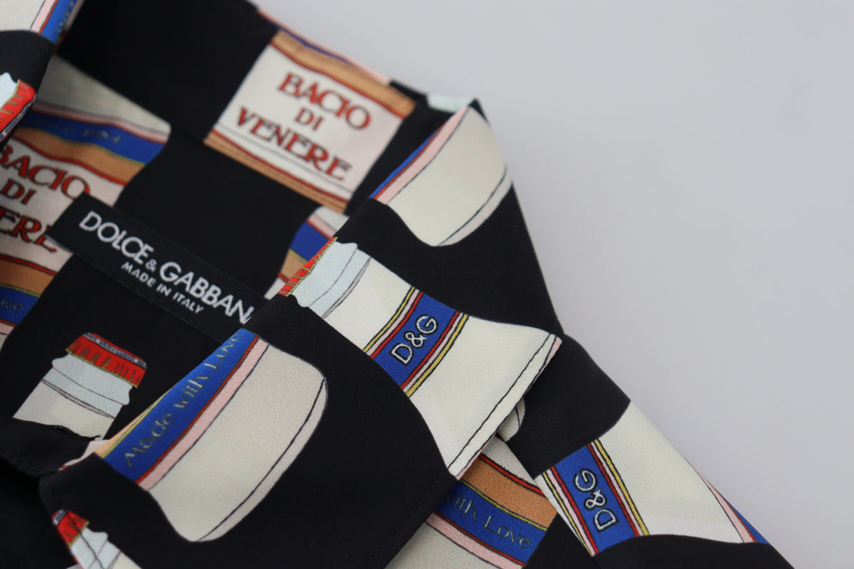 Chemise homme décontractée en soie noire à col imprimé Dolce &amp; Gabbana