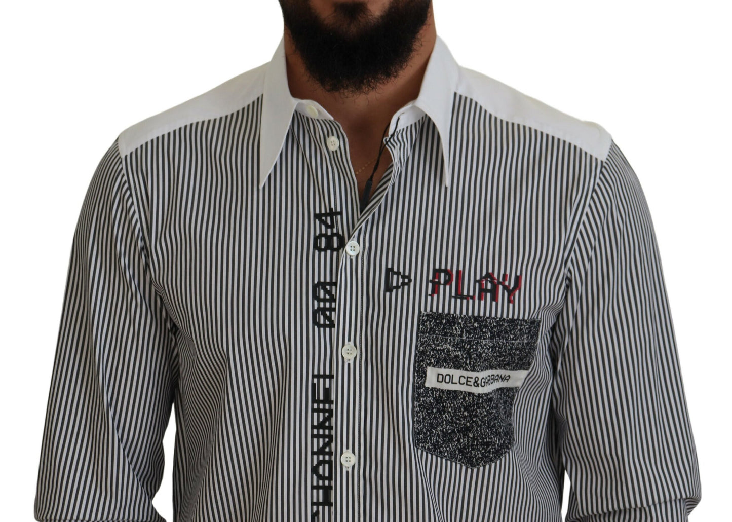 Chemise en coton décontractée à rayures noires et blanches imprimées de Dolce &amp; Gabbana