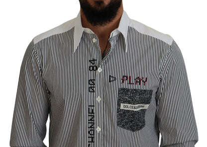 Chemise en coton décontractée à rayures noires et blanches imprimées de Dolce &amp; Gabbana