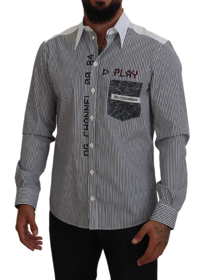 Chemise en coton décontractée à rayures noires et blanches imprimées de Dolce &amp; Gabbana