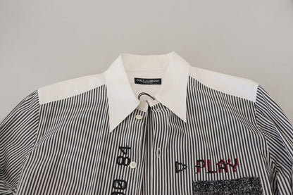 Chemise en coton décontractée à rayures noires et blanches imprimées de Dolce &amp; Gabbana