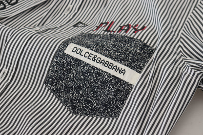 Chemise en coton décontractée à rayures noires et blanches imprimées de Dolce &amp; Gabbana