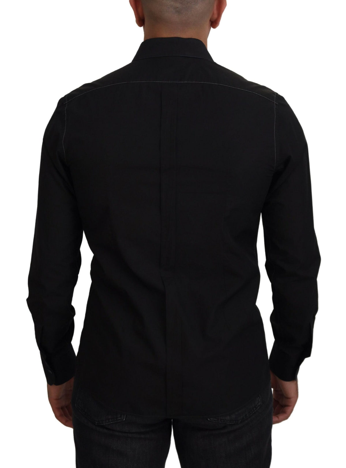 Chemise à manches longues, col montant, en coton noir, dorée, Dolce &amp; Gabbana
