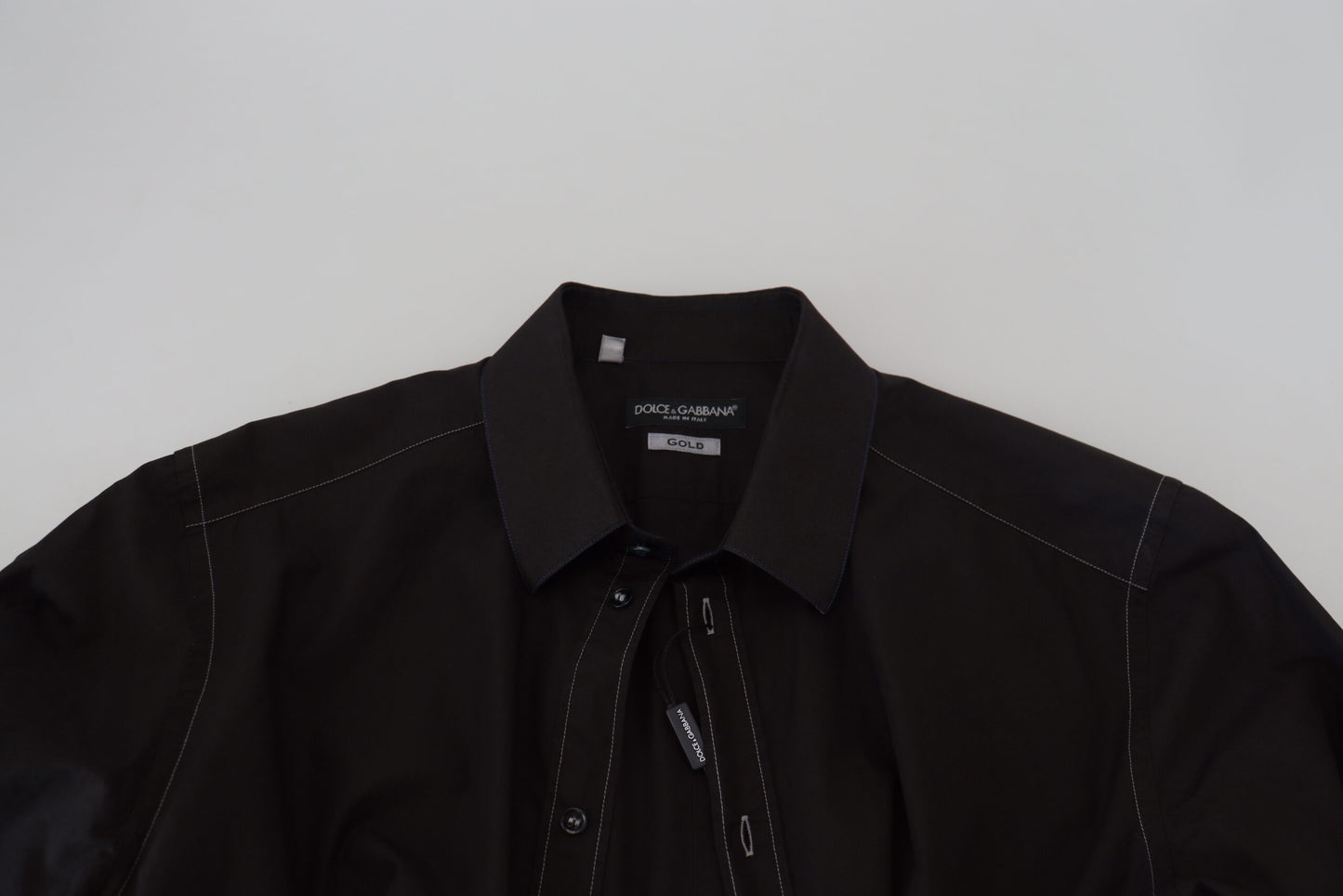 Dolce &amp; Gabbana zwart katoenen overhemd met kraag en lange mouwen, goudkleurig.
