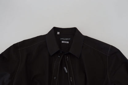 Dolce &amp; Gabbana zwart katoenen overhemd met kraag en lange mouwen, goudkleurig.