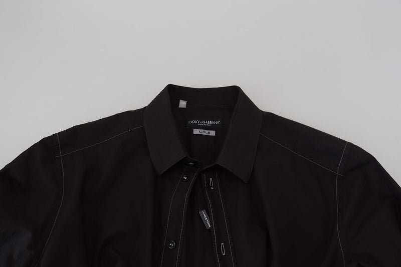 Chemise à manches longues, col montant, en coton noir, dorée, Dolce &amp; Gabbana