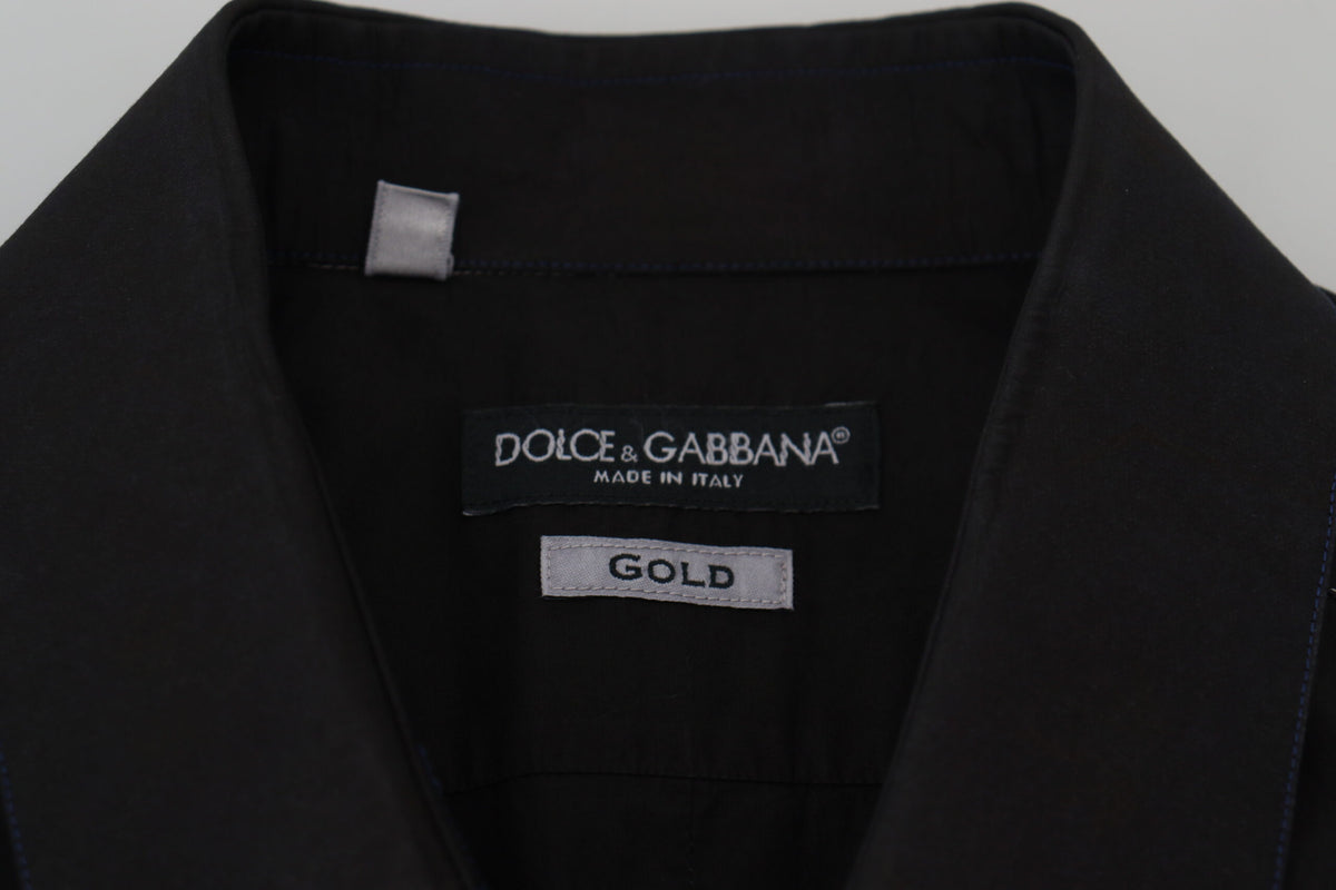 Chemise à manches longues, col montant, en coton noir, dorée, Dolce &amp; Gabbana
