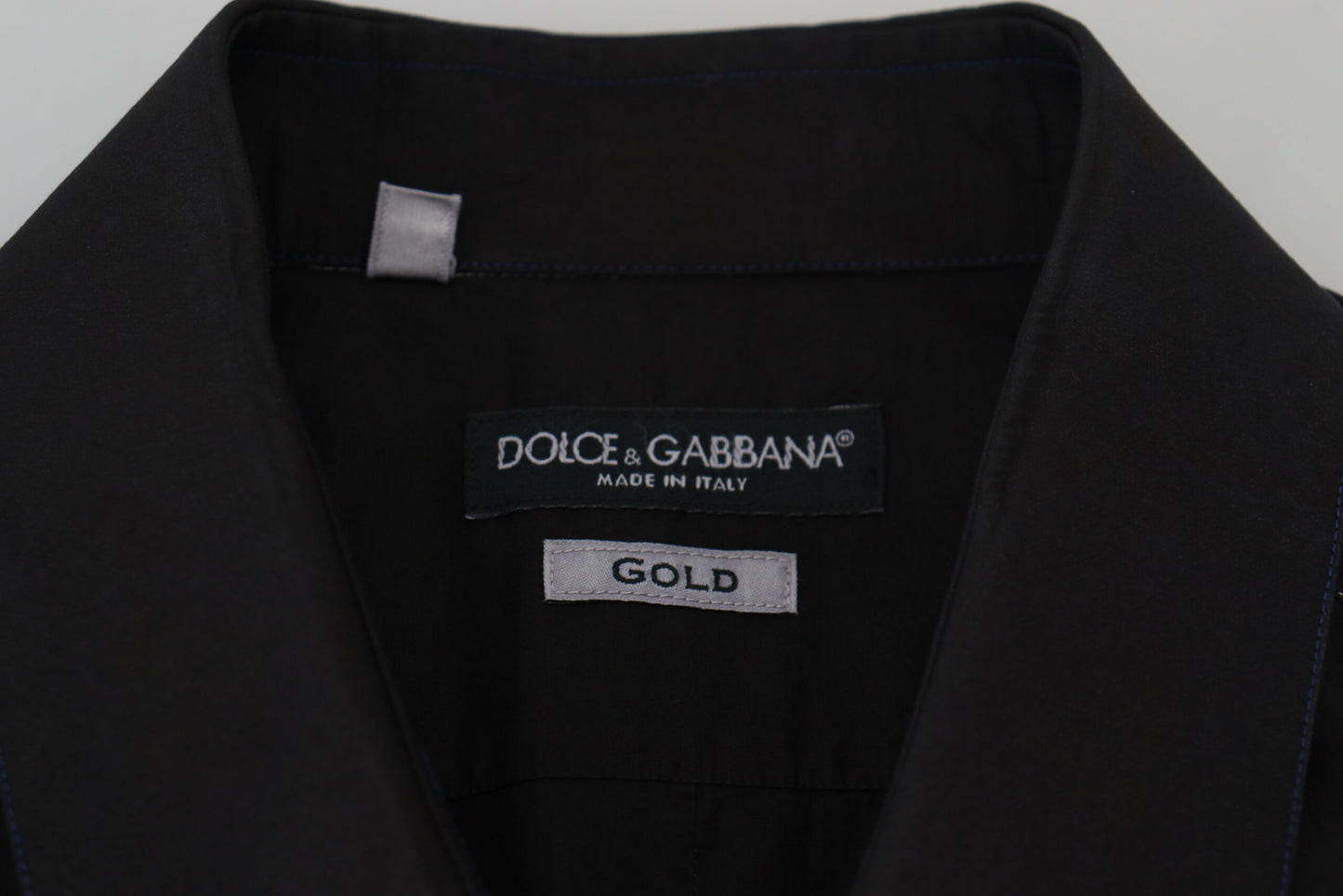 Dolce &amp; Gabbana zwart katoenen overhemd met kraag en lange mouwen, goudkleurig.