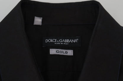 Dolce &amp; Gabbana zwart katoenen overhemd met kraag en lange mouwen, goudkleurig.