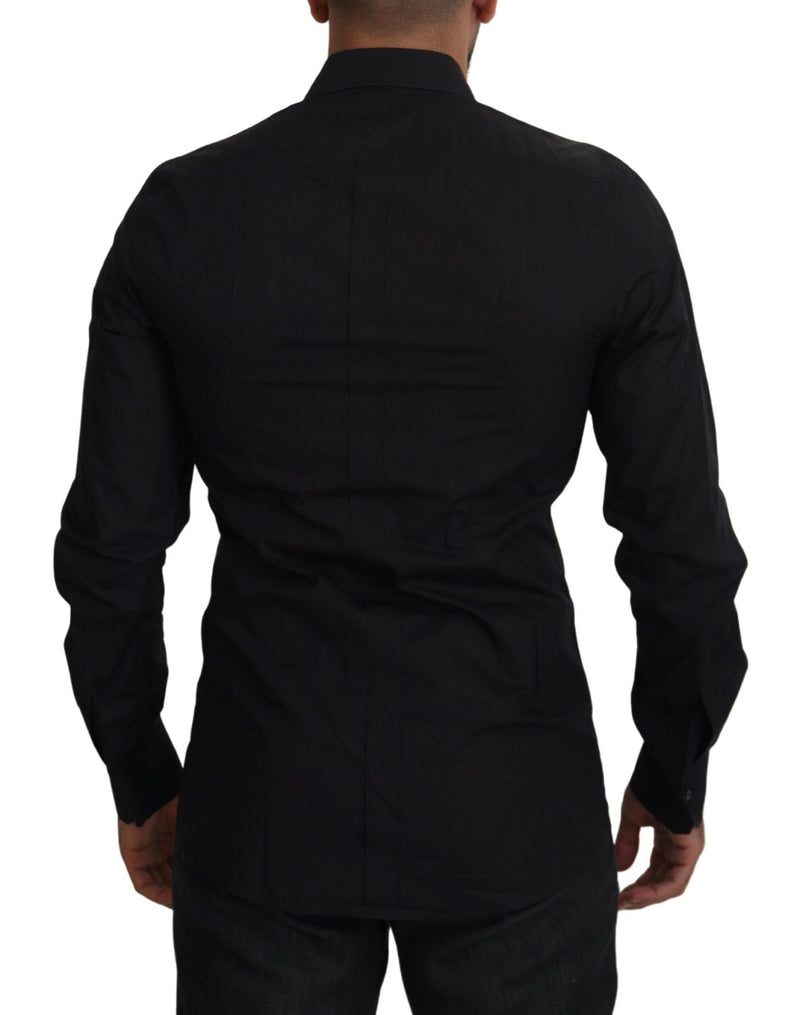 Chemise à manches longues dorée pour homme Dolce &amp; Gabbana, brodée de fleurs noires.
