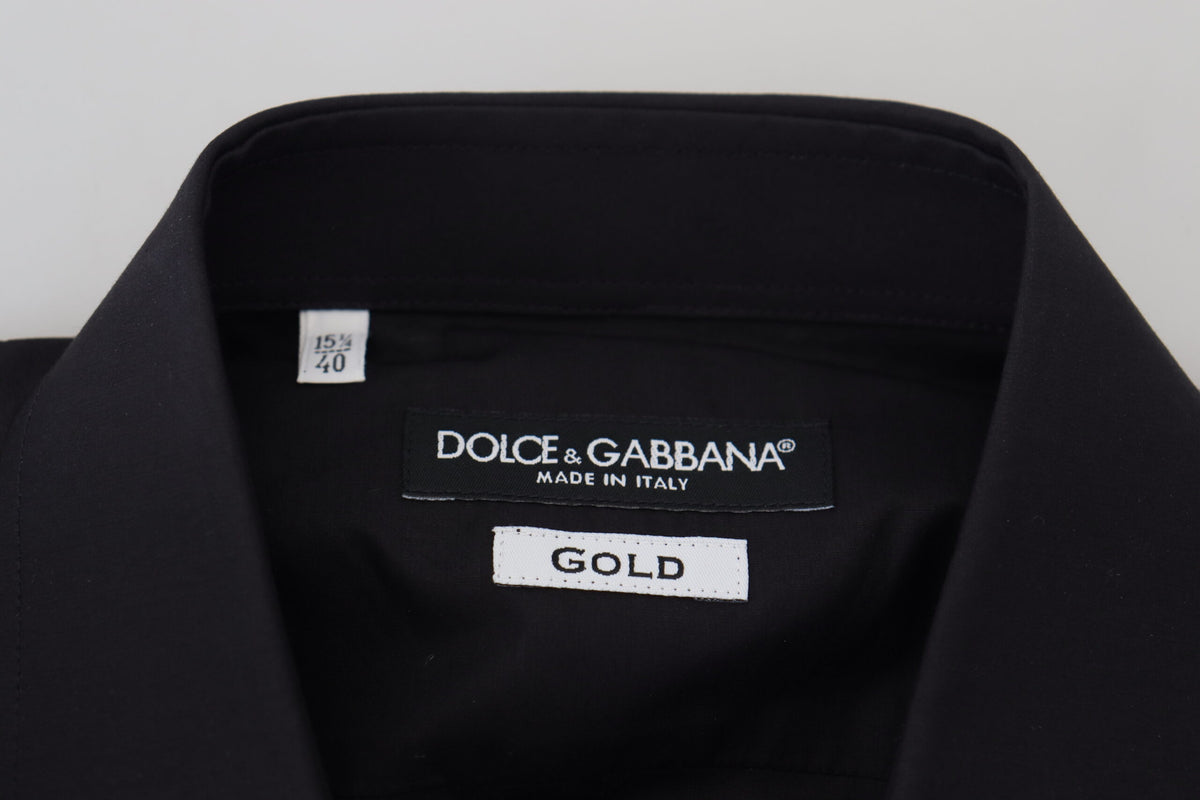 Chemise à manches longues dorée pour homme Dolce &amp; Gabbana, brodée de fleurs noires.