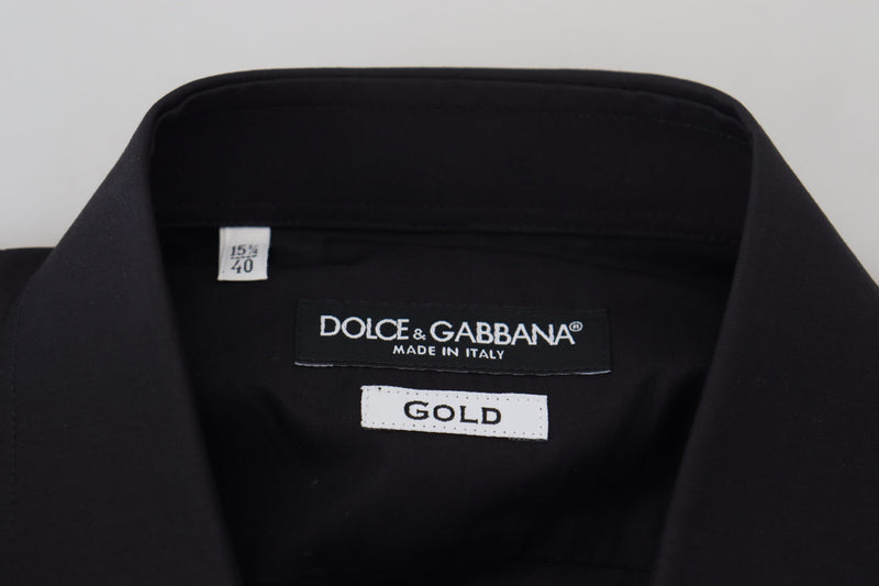 Chemise à manches longues dorée pour homme Dolce &amp; Gabbana, brodée de fleurs noires.