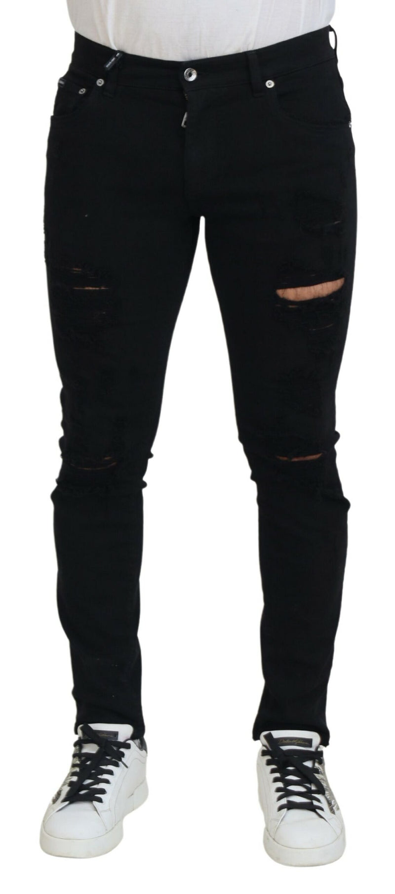 Jeans en coton délavé noir, coupe slim, de Dolce &amp; Gabbana