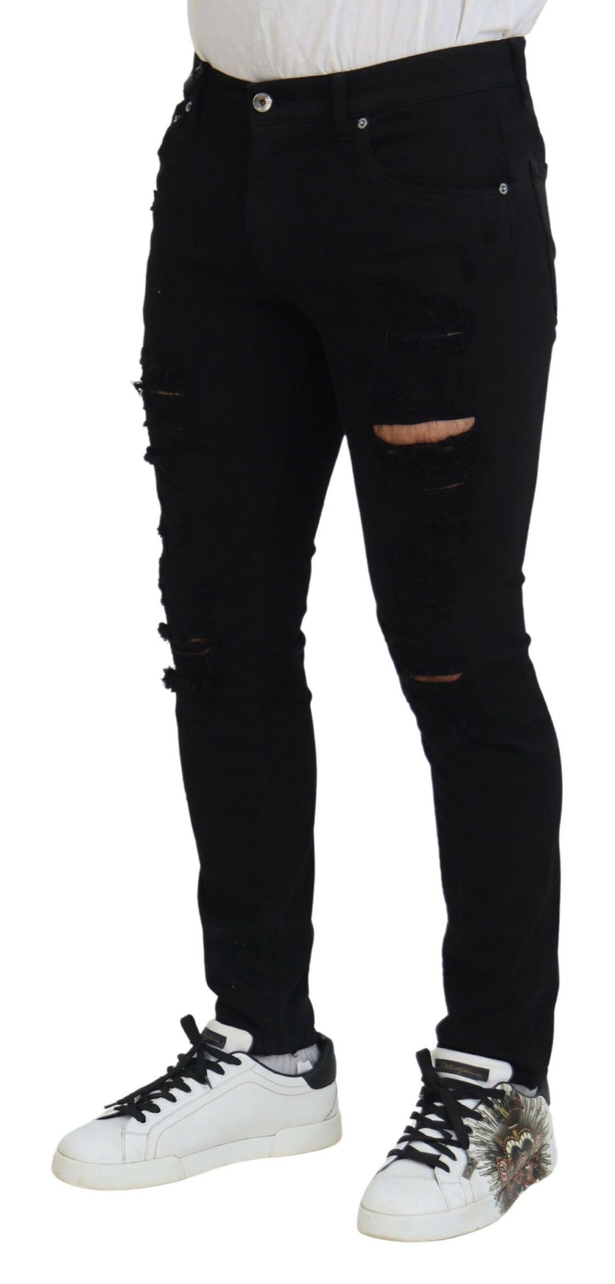 Jeans en coton délavé noir, coupe slim, de Dolce &amp; Gabbana