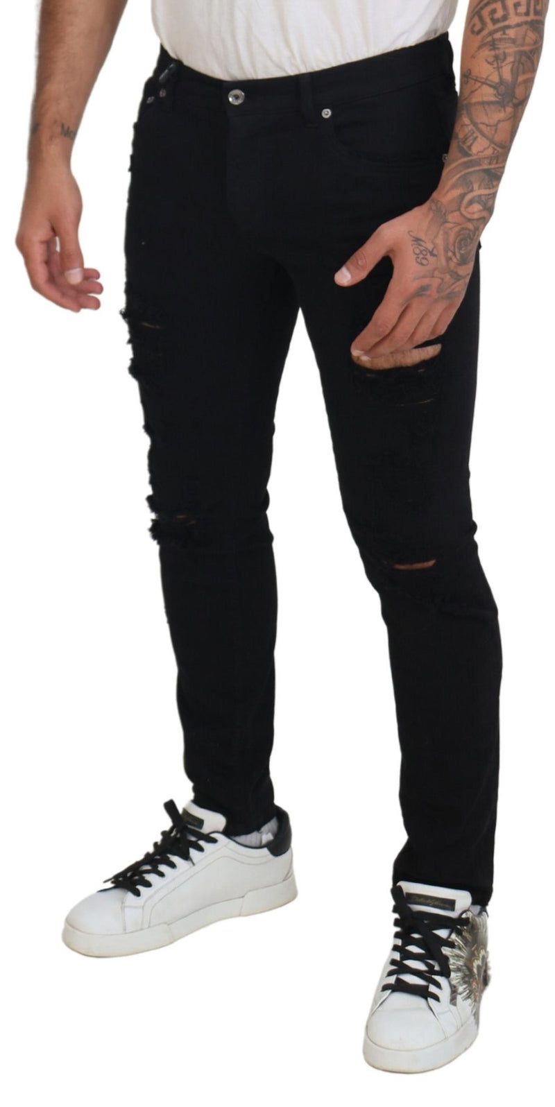 Jeans en coton délavé noir, coupe slim, de Dolce &amp; Gabbana
