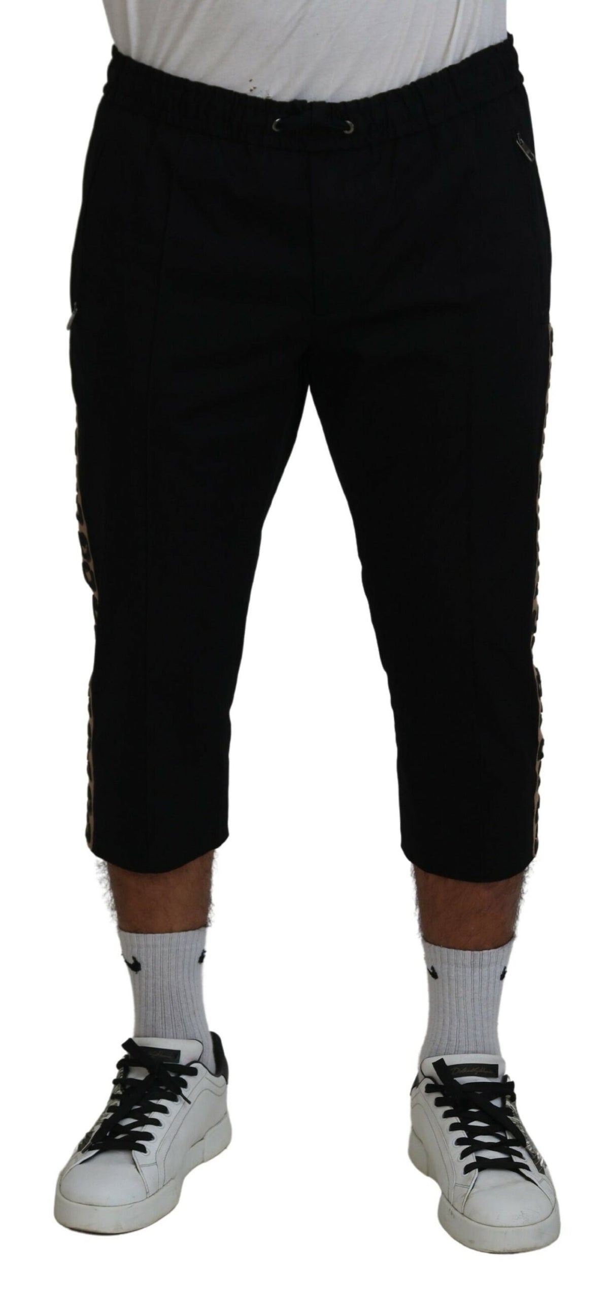 Pantalon court en coton noir à taille élastique avec logo DG de Dolce &amp; Gabbana