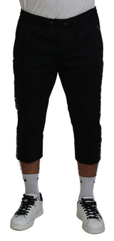 Pantalon court en coton noir à taille élastique avec logo DG de Dolce &amp; Gabbana