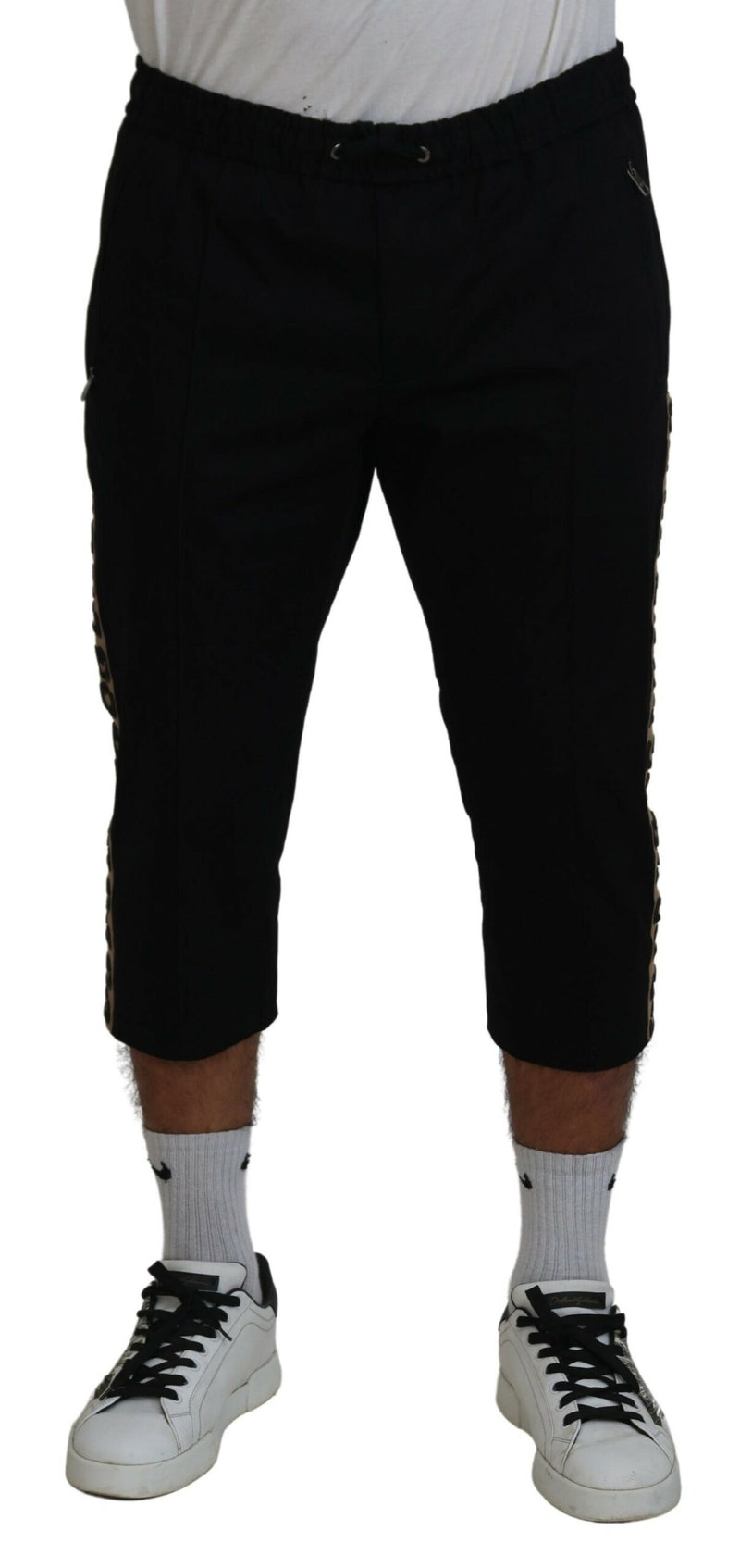 Pantalon court en coton noir à taille élastique avec logo DG de Dolce &amp; Gabbana