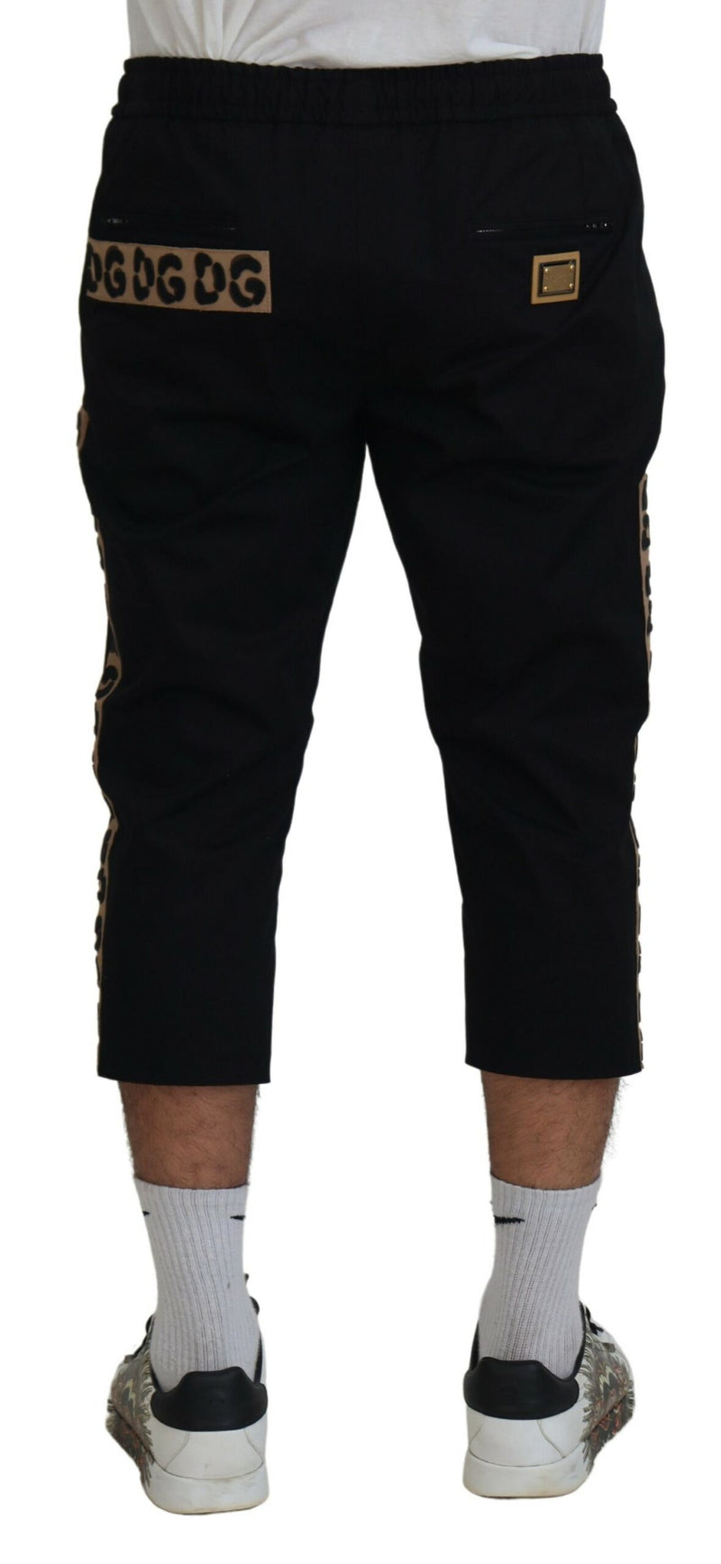 Pantalon court en coton noir à taille élastique avec logo DG de Dolce &amp; Gabbana
