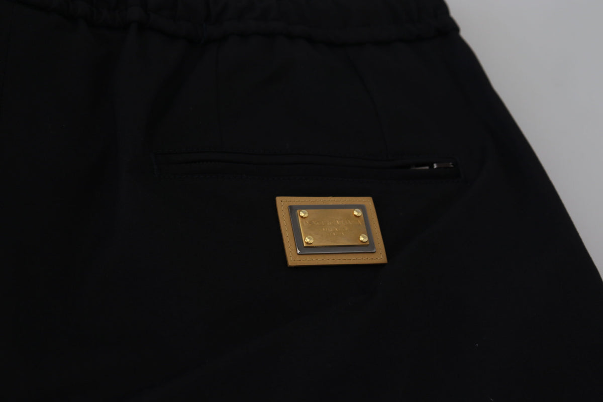 Pantalon court en coton noir à taille élastique avec logo DG de Dolce &amp; Gabbana