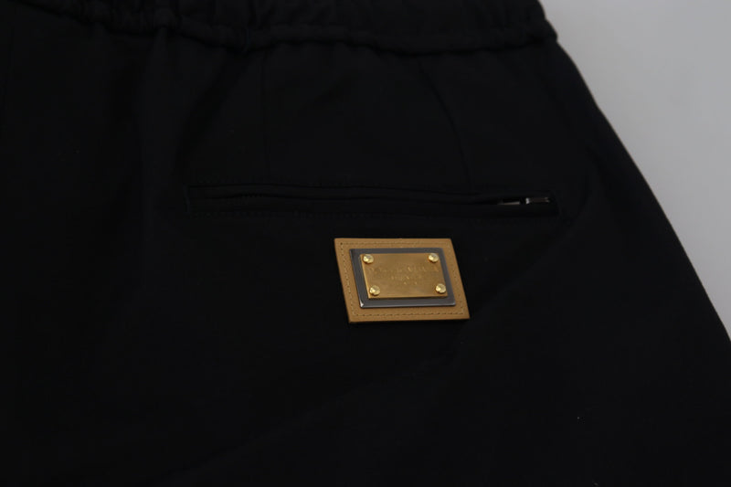 Pantalon court en coton noir à taille élastique avec logo DG de Dolce &amp; Gabbana