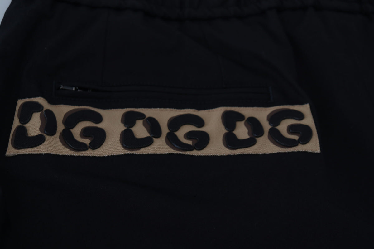 Pantalon court en coton noir à taille élastique avec logo DG de Dolce &amp; Gabbana