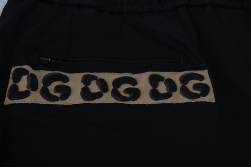 Pantalon court en coton noir à taille élastique avec logo DG de Dolce &amp; Gabbana