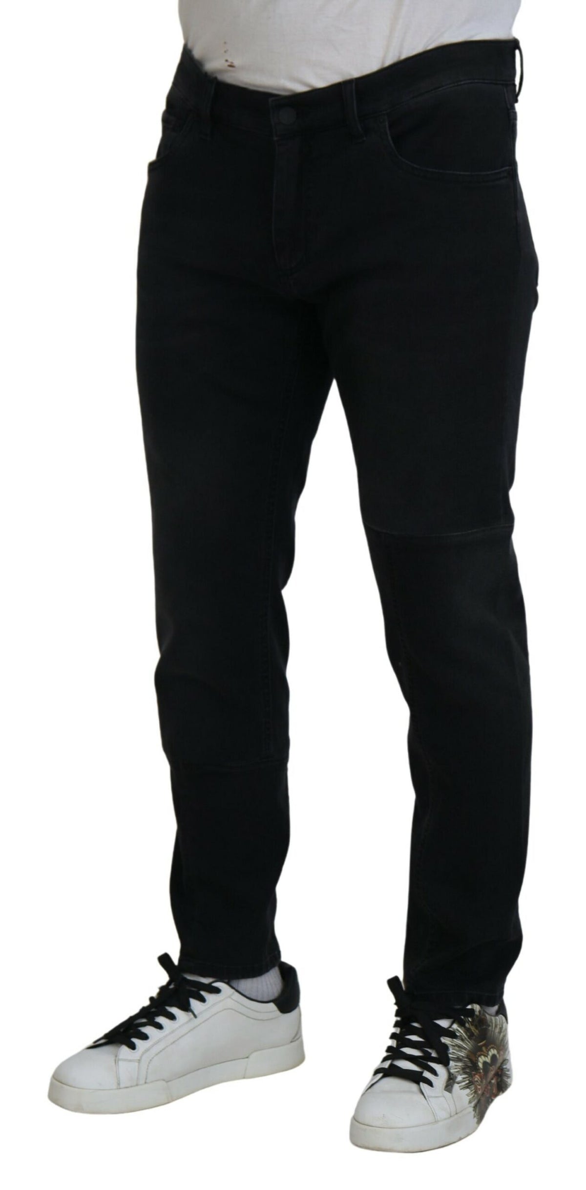 Jeans skinny en jean noir brodés d'anges de Dolce &amp; Gabbana
