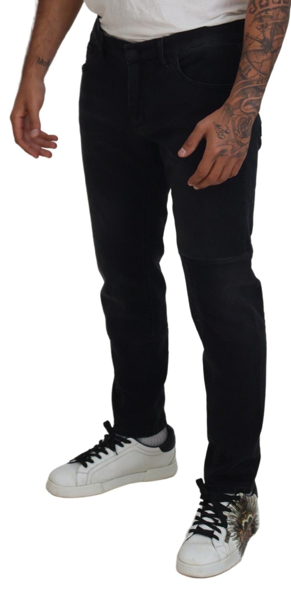 Jeans skinny en jean noir brodés d'anges de Dolce &amp; Gabbana