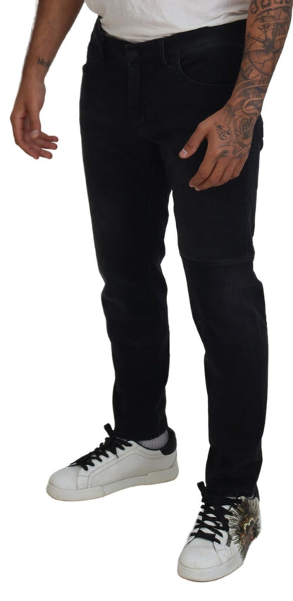 Jeans skinny en jean noir brodés d'anges de Dolce &amp; Gabbana
