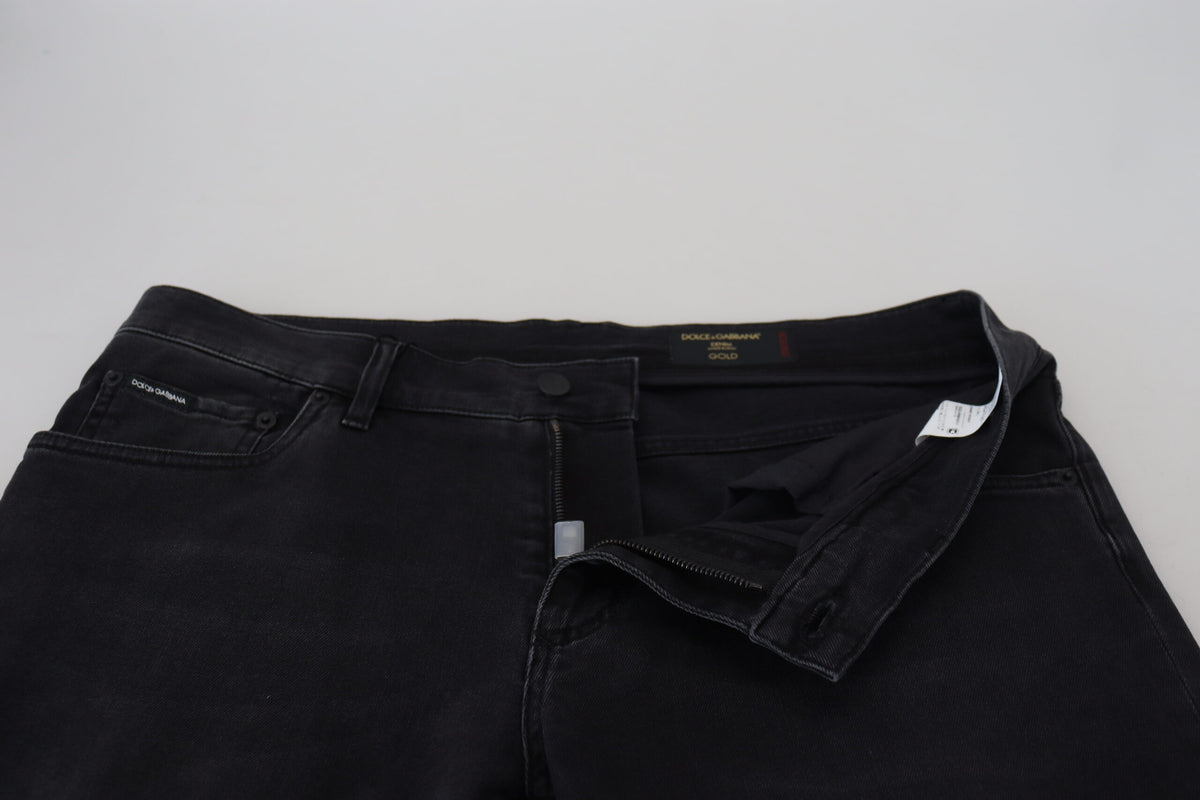 Jeans skinny en jean noir brodés d'anges de Dolce &amp; Gabbana