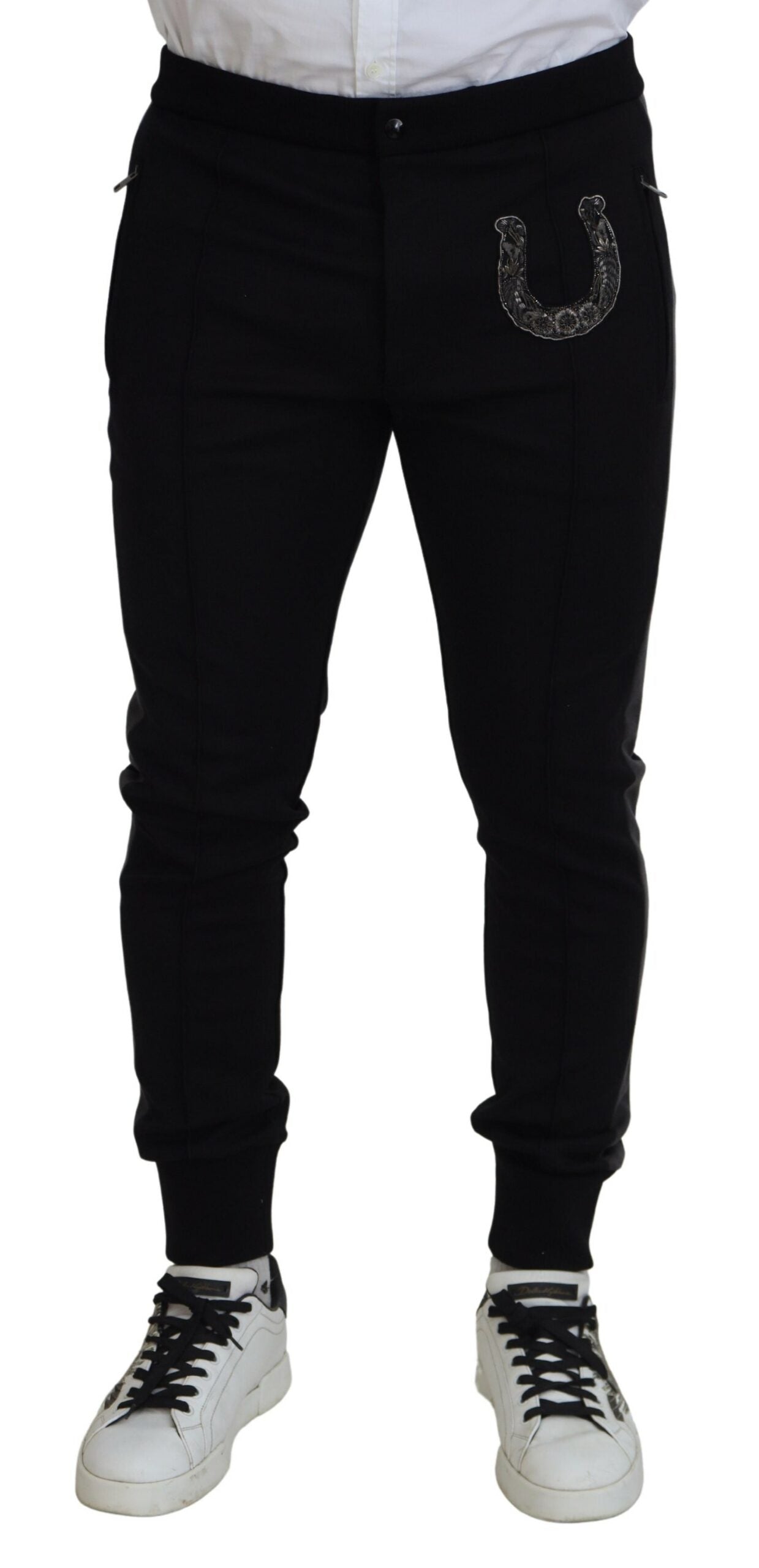 Dolce &amp; Gabbana zwarte wollen joggingbroek met hoefijzermotief