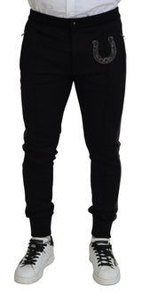 Pantalon de jogging en laine noire à motif fer à cheval de Dolce &amp; Gabbana