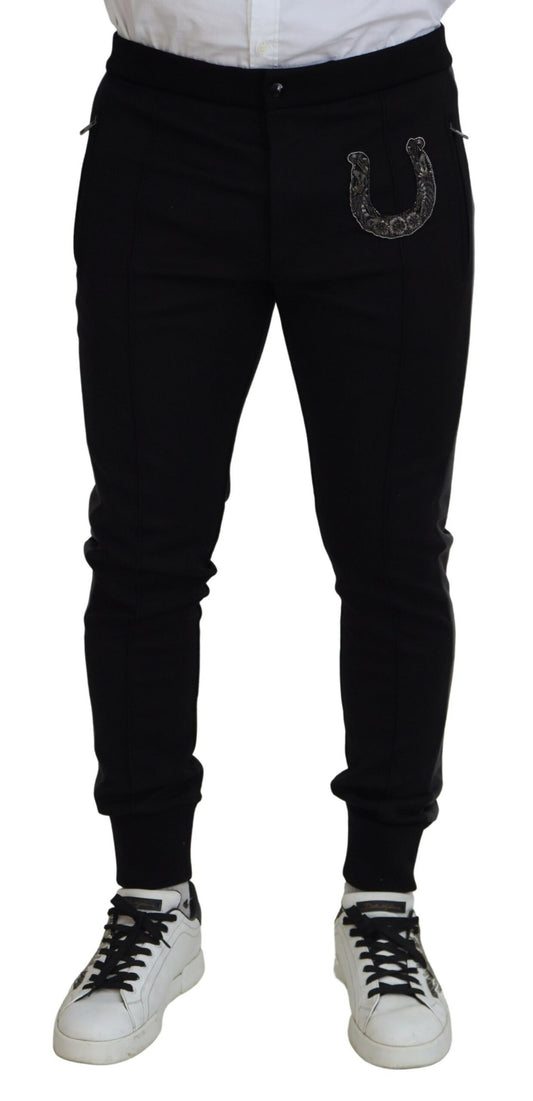 Pantalon de jogging en laine noire à motif fer à cheval de Dolce &amp; Gabbana