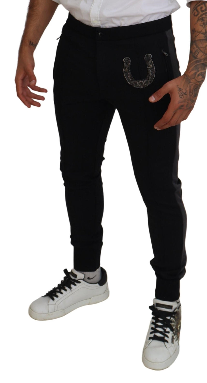 Pantalon de jogging en laine noire à motif fer à cheval de Dolce &amp; Gabbana