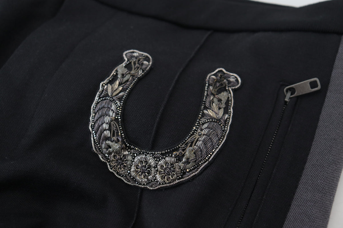 Pantalon de jogging en laine noire à motif fer à cheval de Dolce &amp; Gabbana